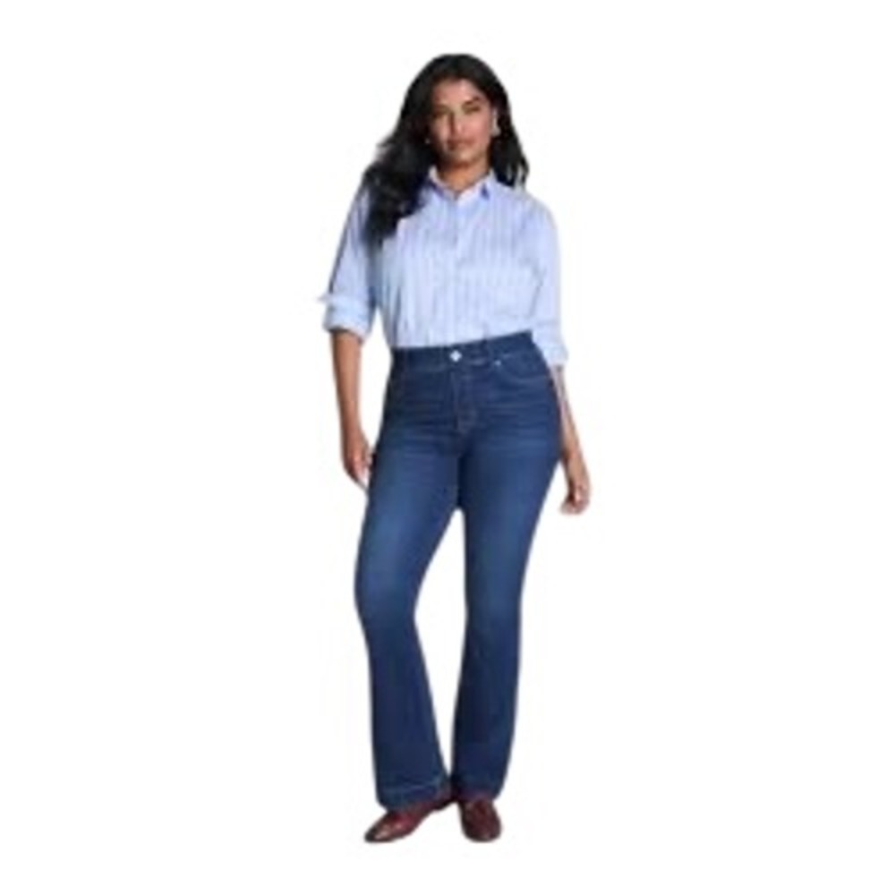 SPANX Womens Large Dark Wash Flare Jeans Stretch Pull On Flare Denim Bootcut